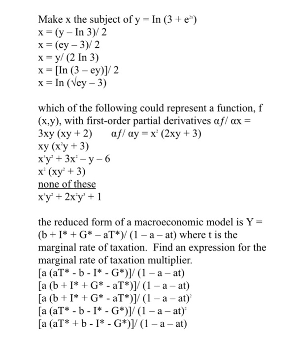 Solved Make X The Subject Of Y In 3 E X Y In 3 2 Chegg Com