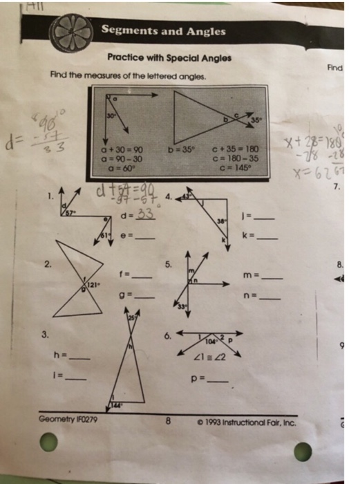 Solved Segments and Angles Practice with Special Angles Find | Chegg.com