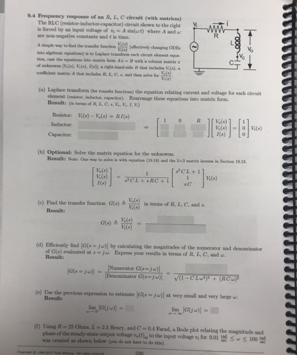 Solved 9 4 Frequency Response Of An R L C Circuit With Chegg Com