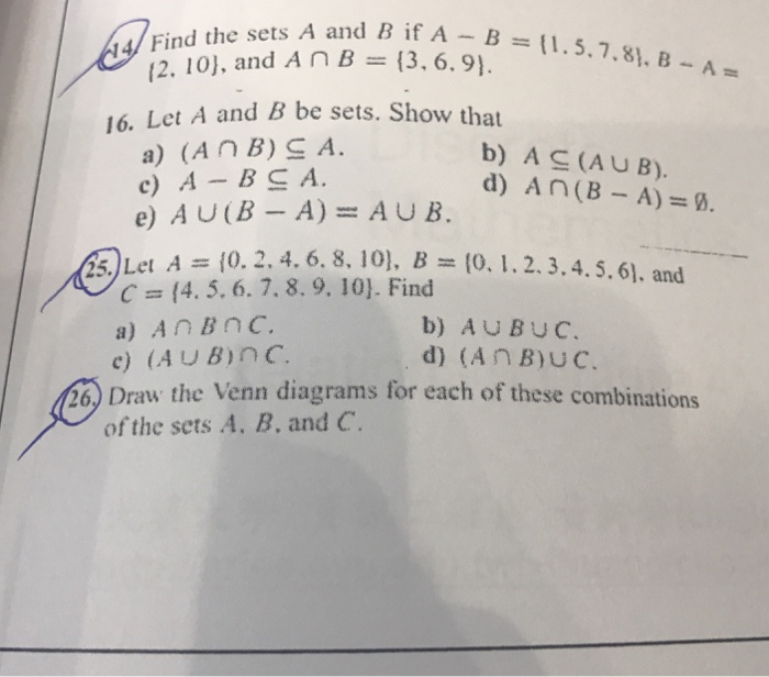 Solved A And B If A B I 5 7 8 B A 2 10 And Chegg Com