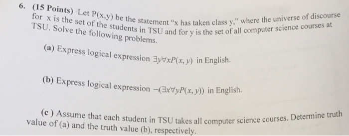 Solved 6 15 Points Let P X Y Be The Statement X Has Chegg Com