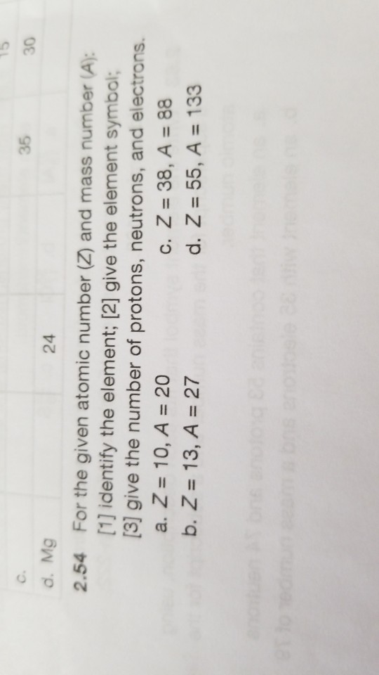 2.54 Atomic The 24 C. Number Mg Solved: 30 35 For D. Given ...