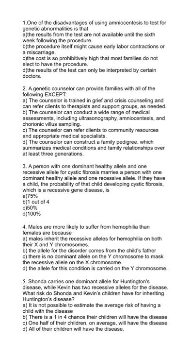 Solved Of Using Amniocentesis To Test For 1 One Of The D