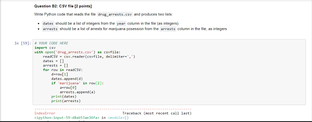 Solved Question B2: Csv File [2 Points) Write Python Code | Chegg.Com