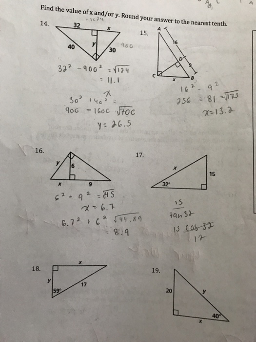 Solved Find The Value Of X And Or Y Round Your Answer To Chegg Com