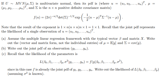 Solved U U2 Un T If U Mvn M S Is Multivariate Nor Chegg Com