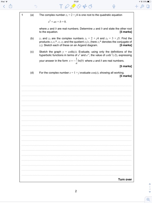 Solved Pad 1 A The Complex Number Z1 2j4 Is One Roo