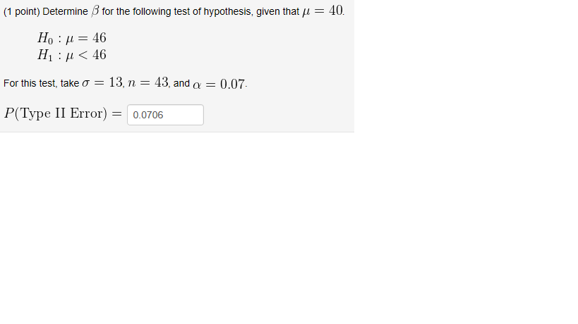 Solved 1 Point Determine B For The Following Test Of Hy Chegg Com