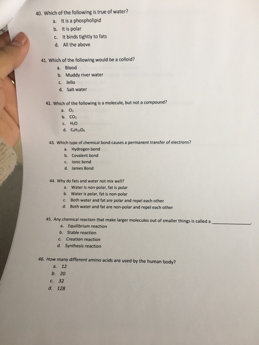 Solved Which Of The Following Is True Of Water? It Is A | Chegg.com