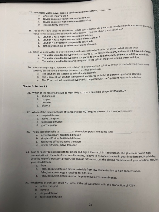 Solved 17. In Osmosis, Water Moves Across A Semipermea A. | Chegg.com