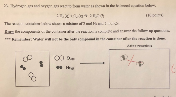 Solved 23. Hydrogen gas and oxygen gas react to form water | Chegg.com