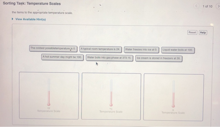 Solved Sorting Task Temperature Scales 10f 10 The Item