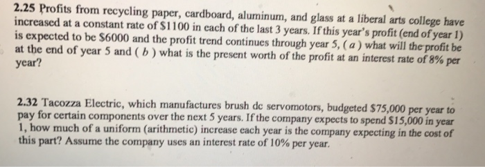 Profits From Recycling Paper Cardboard Aluminum Chegg 