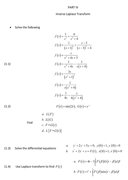 Solved Part Iv Inverse Laplace Transform Solve The Follo Chegg Com