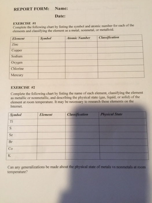 Solved Report Form Name Date Exercise 1 Complete The