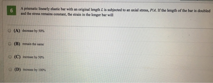 Solved A Prismatic Linearly Elastic Bar With An Original Chegg Com