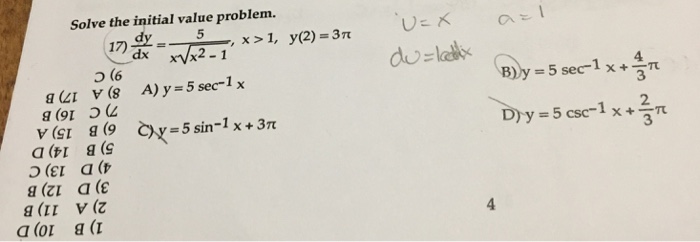 Solve the initial value problem. dy/dx = 5/x