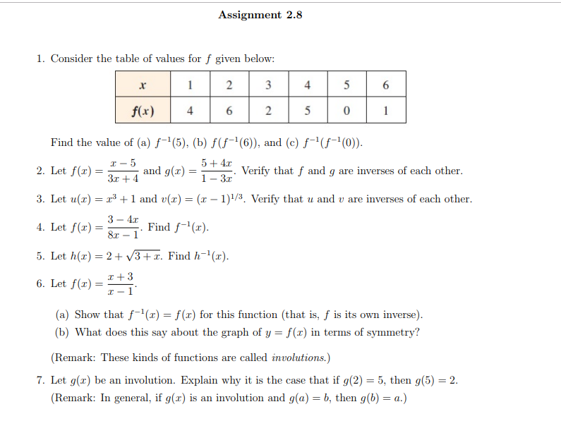 Solved Assignment 2 8 1 Consider The Table Of Values For Chegg Com