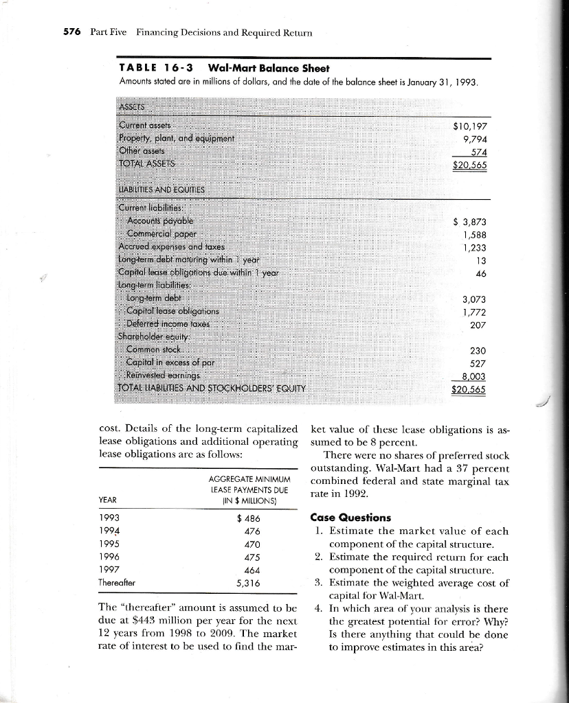 Chapter 16 Cost Of Captal 575 Case Problem Wal Mart Chegg 