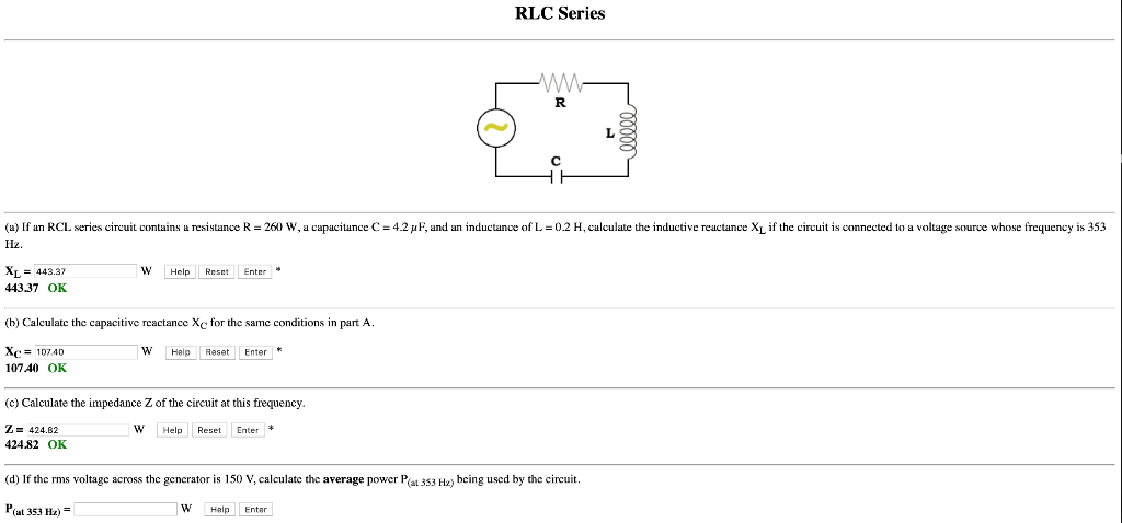 Solved Rlc Series A If An Rcl Senes Circuit Contains A R Chegg Com