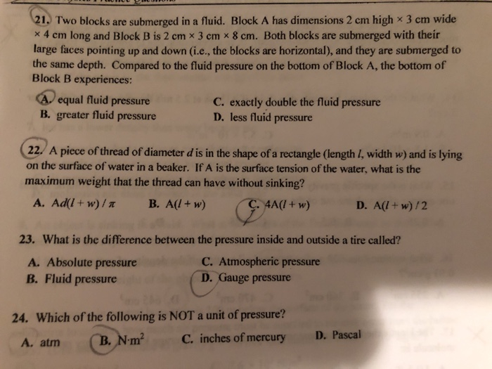 21 Two Blocks Are Submerged In A Fluid Block A Has Chegg Com