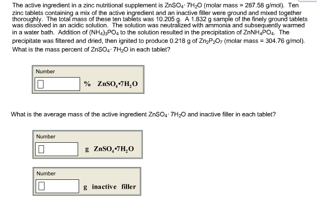 Molar mass of znso4 7h2o