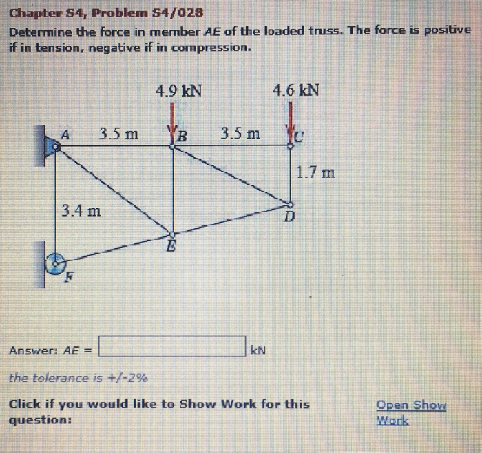 Solved Chapter S4 Problem S4 028 Determine The Force In Chegg Com