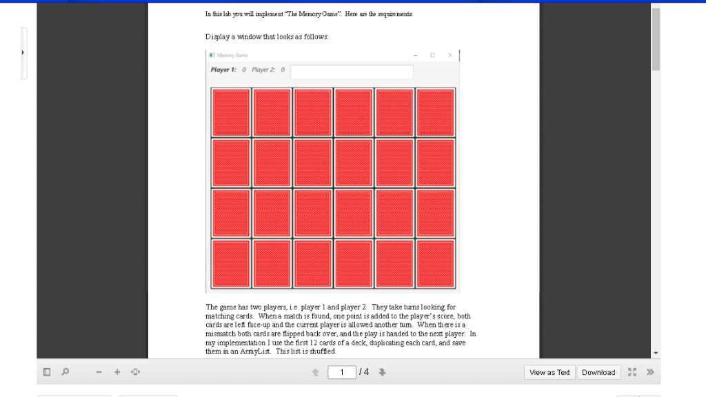 Ia this lab you will implement The MemoryGame. Here are the reqirements Display a window that looks as follows Memory Game P