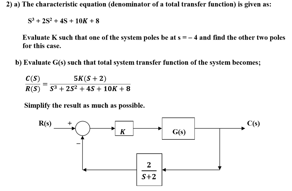 Solved 2 A The Characteristic Equation Denominator Of A Chegg Com