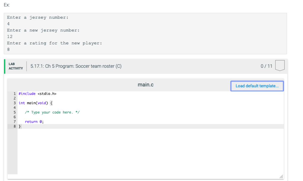 Ex Enter a jersey number: Enter a new jersey number: 12 Enter a rating for the new player: LAB ACTVITY 5.17.1: Ch 5 Program: