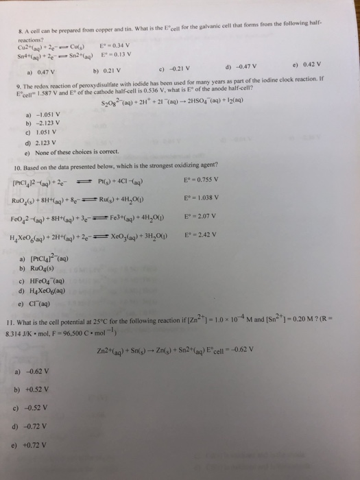 Solved 8 A Cell Can Be Prepared From Copper And Tin Wha Chegg Com