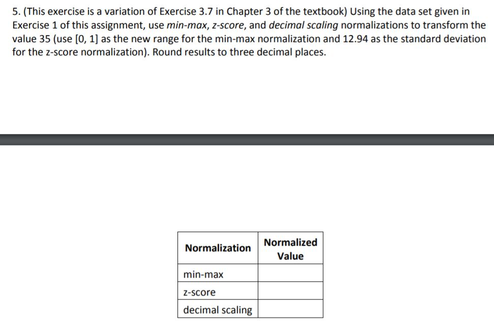 5. (This exercise is a variation of Exercise 3.7 in Chapter 3 of the textbook) Using the data set given in Exercise 1 of this