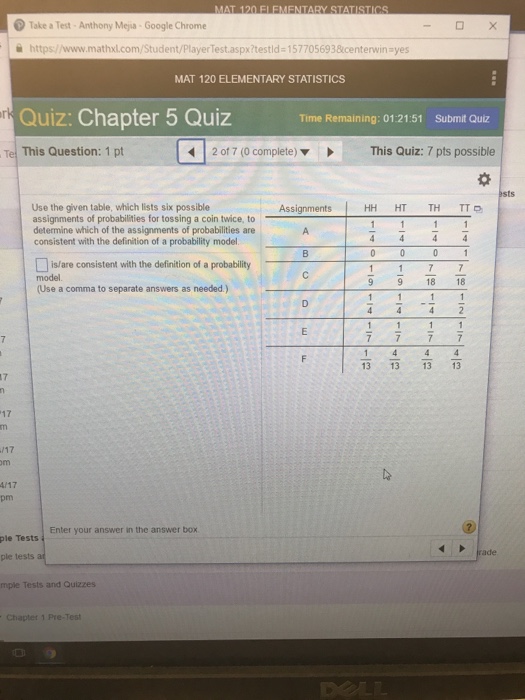 Solved Mat 120 Ementary Statistics Take A Test Anthony Chegg Com