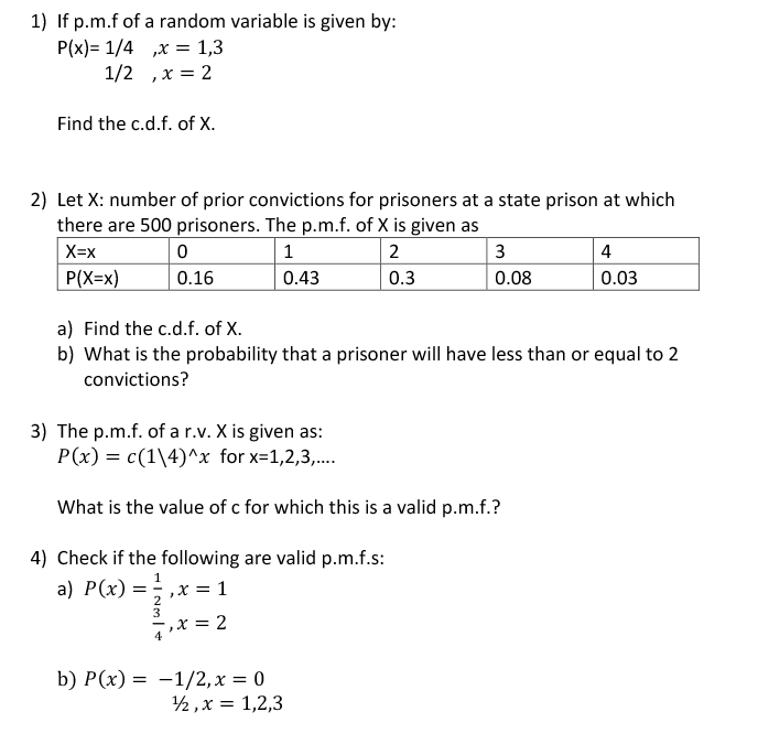 Solved 1 If P M F Of A Random Variable Is Given By P X Chegg Com