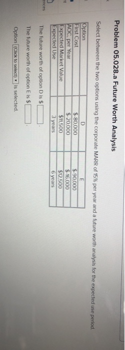 Solved Problem 05 028 A Future Worth Analysis Select Between Chegg Com