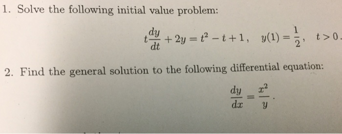 Solved Solve The Following Initial Value Problem T Dy Dt Chegg Com