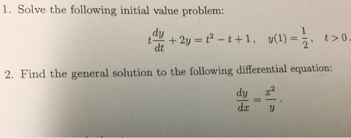 Solved Solve The Following Initial Value Problem T Dy Dt Chegg Com