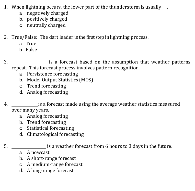 Solved 1. when lightning occurs, the lowe r part ofthe 