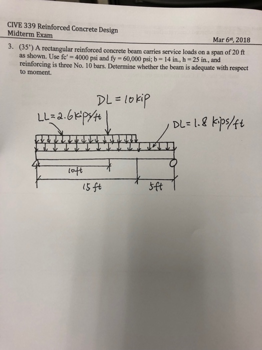 Solved CIVE 339 Reinforced Concrete Design Midterm Exam M...