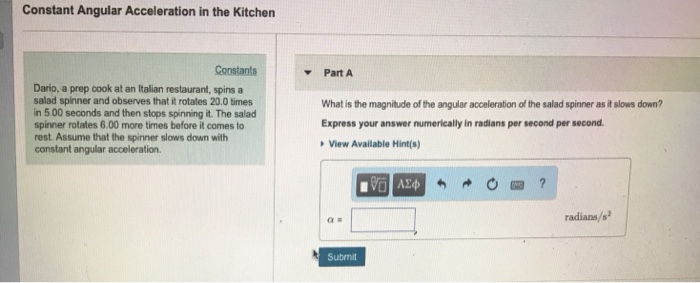 Solved Constant Angular Acceleration In The Kitchen Const