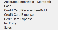 Accounts receivable-montpetit cash credit card receivable-kidd credit card expense dedit card expense no entry sales
