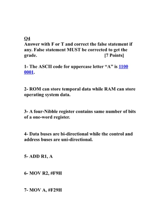 Solved 04 Answer With F Or T And Correct The False Statem Chegg Com