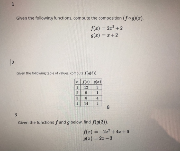 Solved Given The Following Functions Compute The Composi Chegg Com