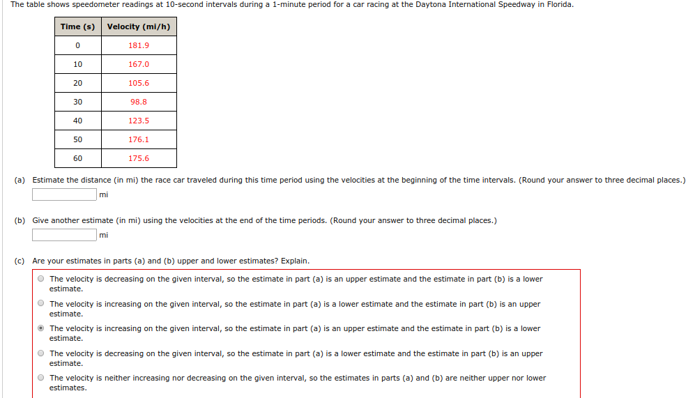 Solved The Table Shows Speedometer Readings At 10 Second