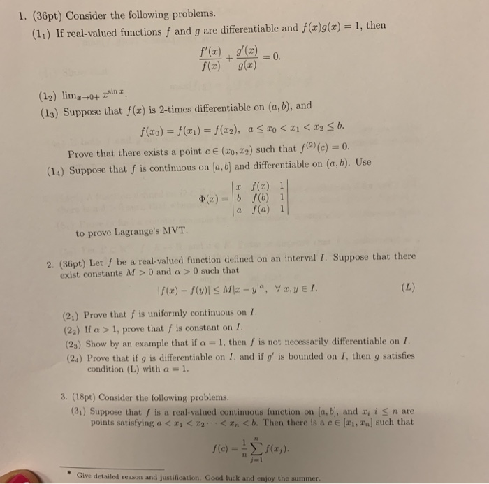 Solved 1 36pt Consider The Following Problems 1 If R Chegg Com