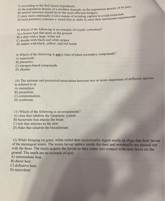 7 According To The Red Queen Hypothesis A The Chegg Com