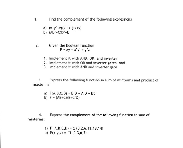 Solved Find The Complement Of The Following Expressions A Chegg Com