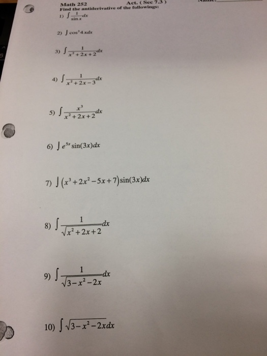 Aet See 7 3 Math 252 Find The Antiderivative Of The Chegg Com