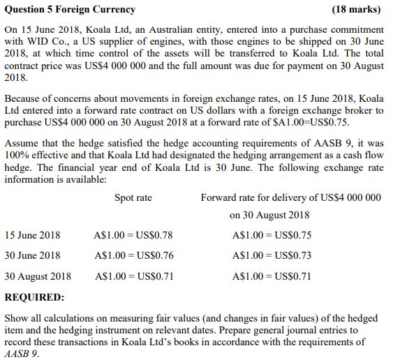 18 Marks Question 5 Foreign Currency On 15 June Chegg Com - 