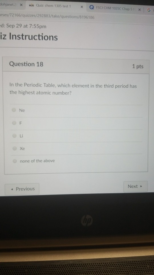 1305 Chem Test Q FSCJ Mie 1025C Quiz: Solved: Chap 1 CHM ... ×